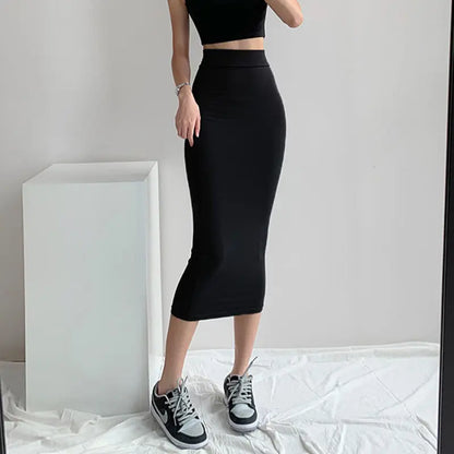 maoxiangshop Midi Pencil Skirts Women Slim Elastic Hotsweet European Style Fashionable Summer High Waist All-match Streetwear Young Sexy Lady