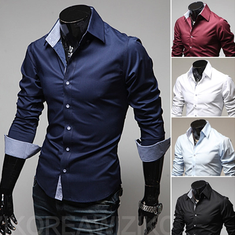 maoxiangshop Mens Casual Shirts Single Breasted Mens Slim Fit Dress Long Sleeve Shirts Soild Male Social Shirts Designer Chemise Homme