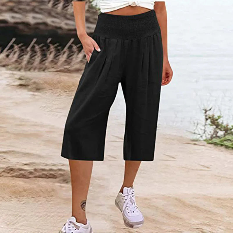 maoxiangshop Summer AliExpress European and American Women's Cross border Cotton and Hemp Split Waist Wrap Pocket Thin Wide Leg Pants fo