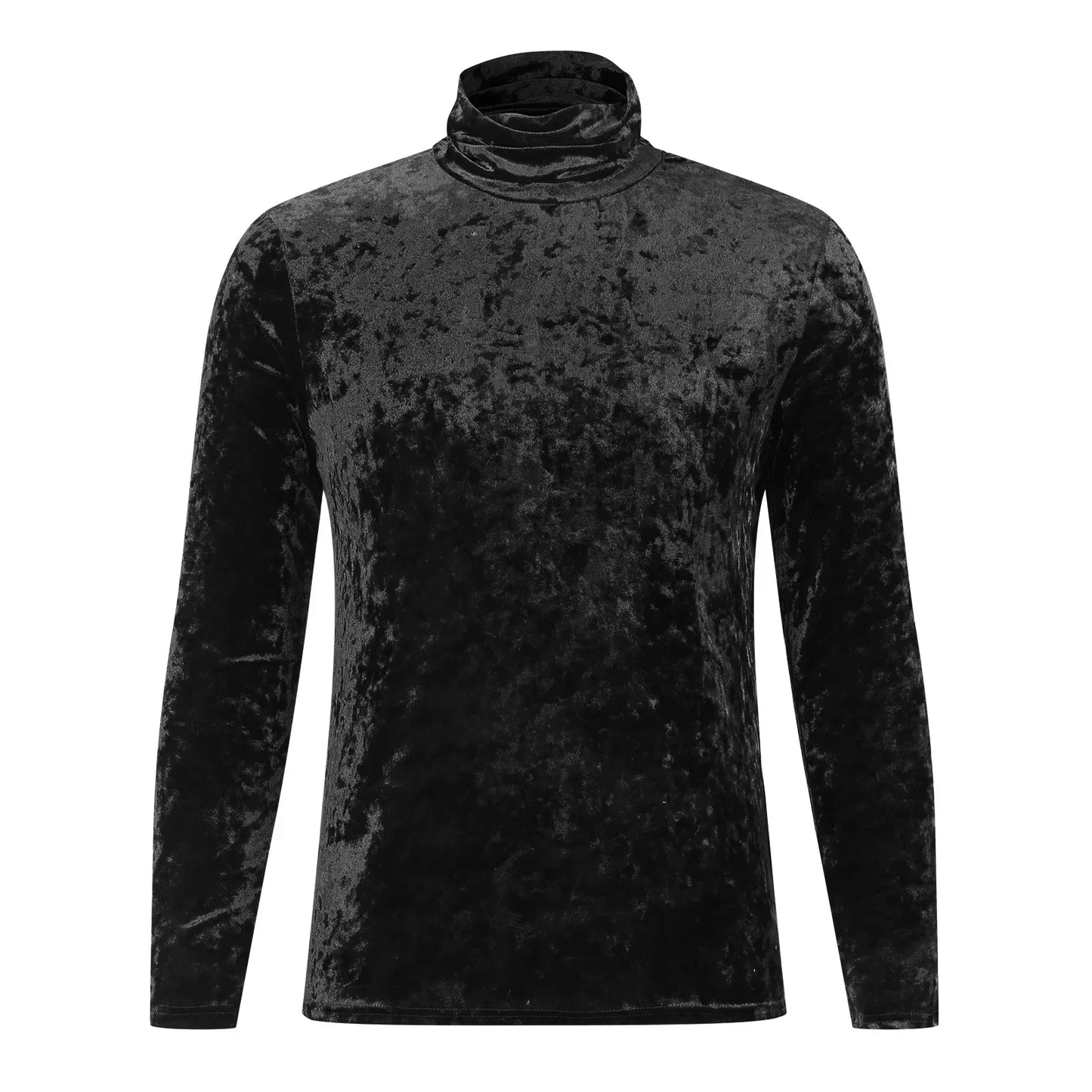 maoxiangshop New Long Sleeved Solid Color Tight Fitting T-Shirt, European and American Autumn and Winter Men's High Neck Velvet Base Sweater