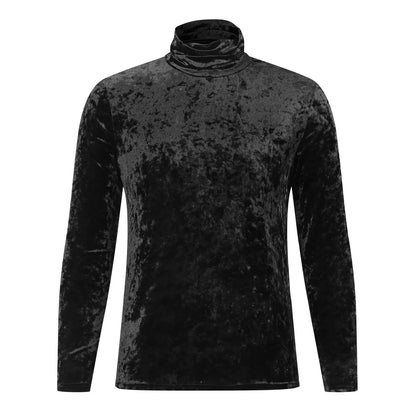 maoxiangshop New Long Sleeved Solid Color Tight Fitting T-Shirt, European and American Autumn and Winter Men's High Neck Velvet Base Sweater