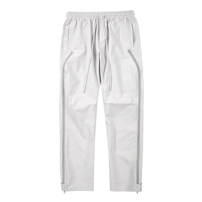 maoxiangshop High Street Vibe Functional Tapered Pants Glue Pressed Side Zipper Nylon Trousers Baggy Casual Thin Tactical Pants for Men