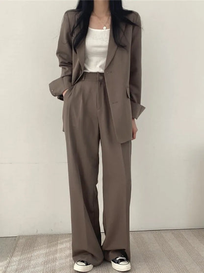 maoxiangshopWomen Suit Jacket Trousers Set Full Sleeve Single Breasted Pants Solid Elegant Suit Commuter Coat Autumn Winter Clothing