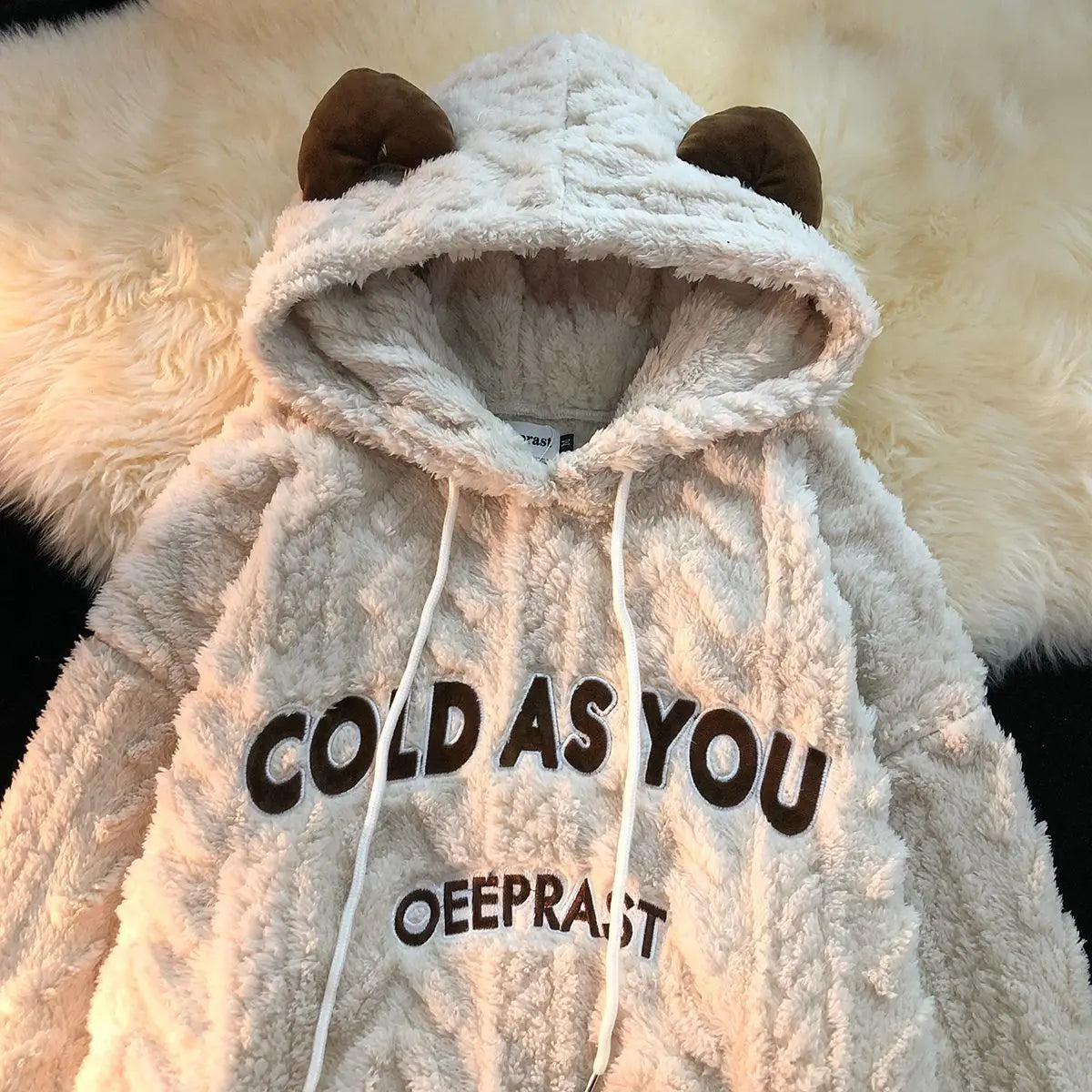maoxiangshop Autumn And Winter Warm Hooded Top Student Coral Fleece Embroidered Oversized Hoodie Casual Sweatshirt For Women Kawaii Clothes