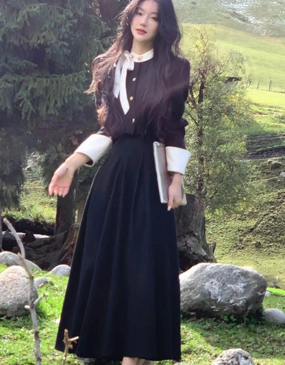 Fashion Hight Waist Skirt 2 Piece Set Korean Elegant Single Breasted Short Coat Outfits Women Princess Evening Party Clothes
