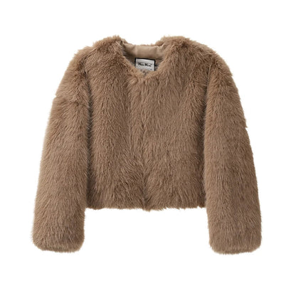 maoxiangshop  -  Brand Fashion 2024 Winter Sweet Pink Cropped Faux Fur Coat Women Streetwear Ins Chic Girls Fluffy Fox Fur Jacket Female