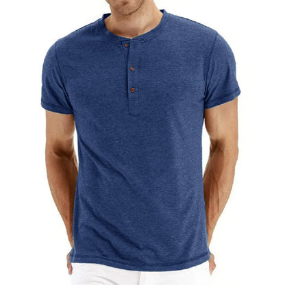 maoxiangshop Brand Quality Cotton Men T-shirt Henry Neck Fashion Design Slim Fit Solid T-shirts Male Tops Tees Short Sleeve T Shirt For Men