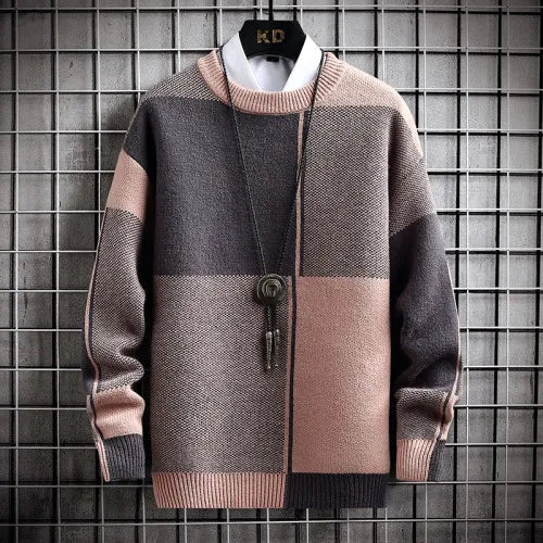 maoxiangshop Half High Collar Color Blocking Warm Sweater/ High Quality Men Spring Autumn Slim Leisure Korean Long Sleeve Loose Knit Pullover