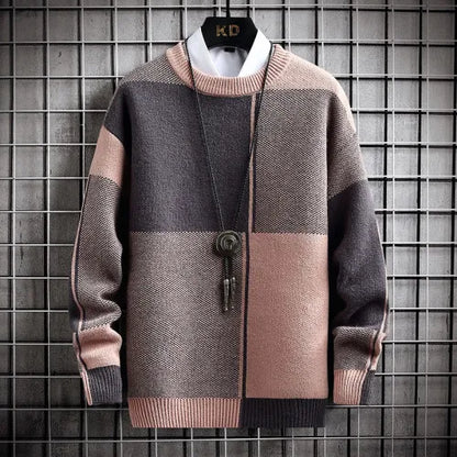 maoxiangshop Half High Collar Color Blocking Warm Sweater/ High Quality Men Spring Autumn Slim Leisure Korean Long Sleeve Loose Knit Pullover