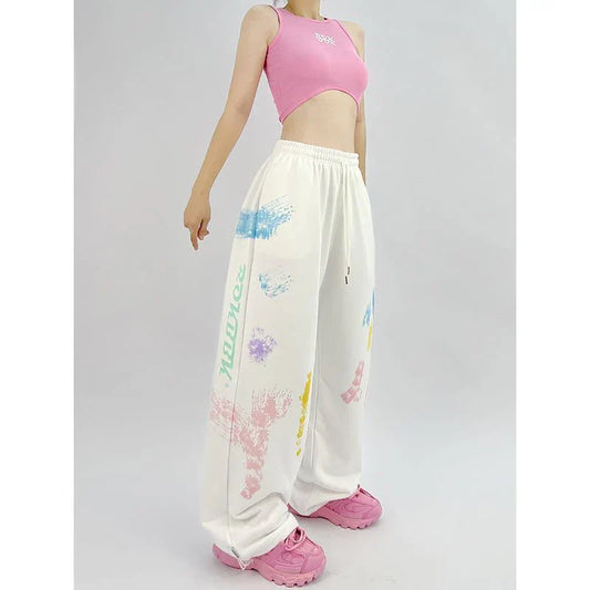 maoxiangshopY2K Streetwear Sweatpants Women Korean Fashion Graffiti Wide Leg Sports Pants Oversize Kpop Hip Hop Jogging Trousers Femmes