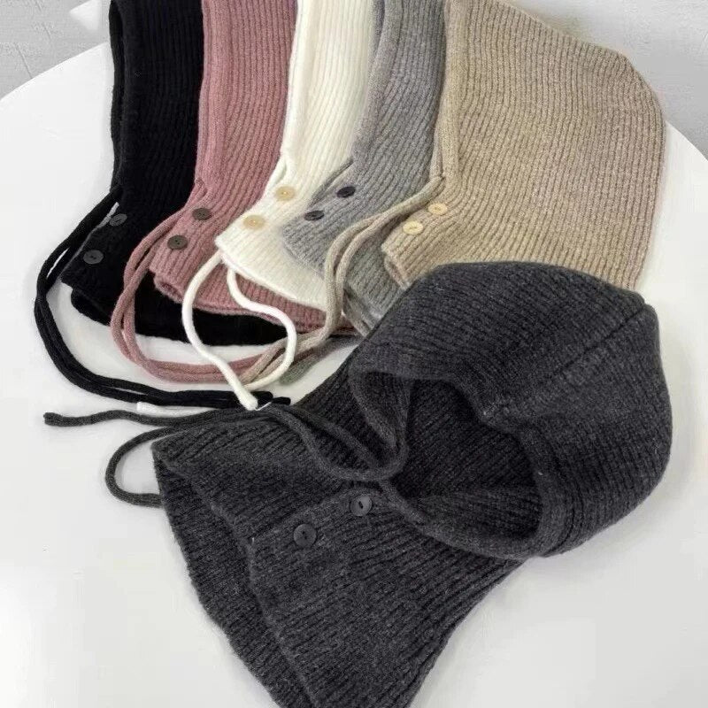 maoxiangshop Korea Hat and Scarf Set Scarf Even Neck Set Balaclava Hat Women Winter Scarf Knitted Wool Pullover Hat Gothic Hat Accessories