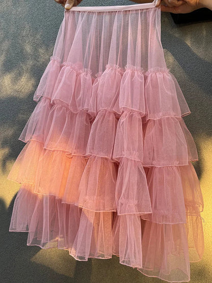 maoxiangshop  -  Sweet Lolita Mesh Ruffles Tutu Skirts Ball Gown Lolita Extended Skirt Lining Daily Lolita Lace Gauze Fluffy Skirt