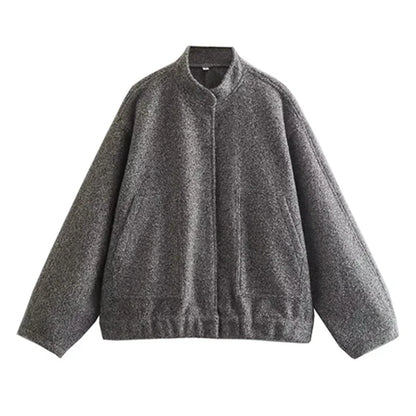 maoxiangshop  -  Y2K Loose Bomber Jackets Women Autumn Winter Casual Terry Pockets Long Sleeve Tops Fashion Streetwear Chic Female Baseball Coat