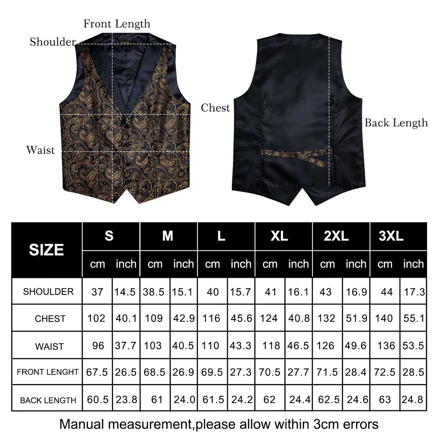 maoxiangshop Brand Suit Vest Set For Men Luxury Silk Black Gold Paisley Dress Vest Tie Cufflinks Handkerchief Set Male Sleeveless Waistcoat