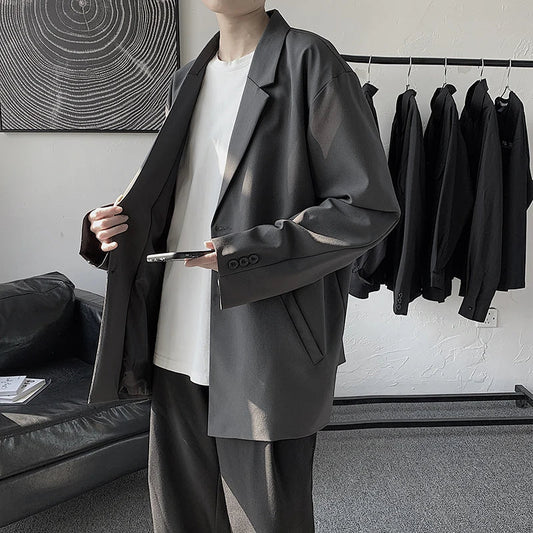 maoxiangshop Blazers Men Casual Solid Color Loose Long Sleeve Suit Jacket Streetwear for Male Daily Outerwear Autumn Suit's Tops Chic