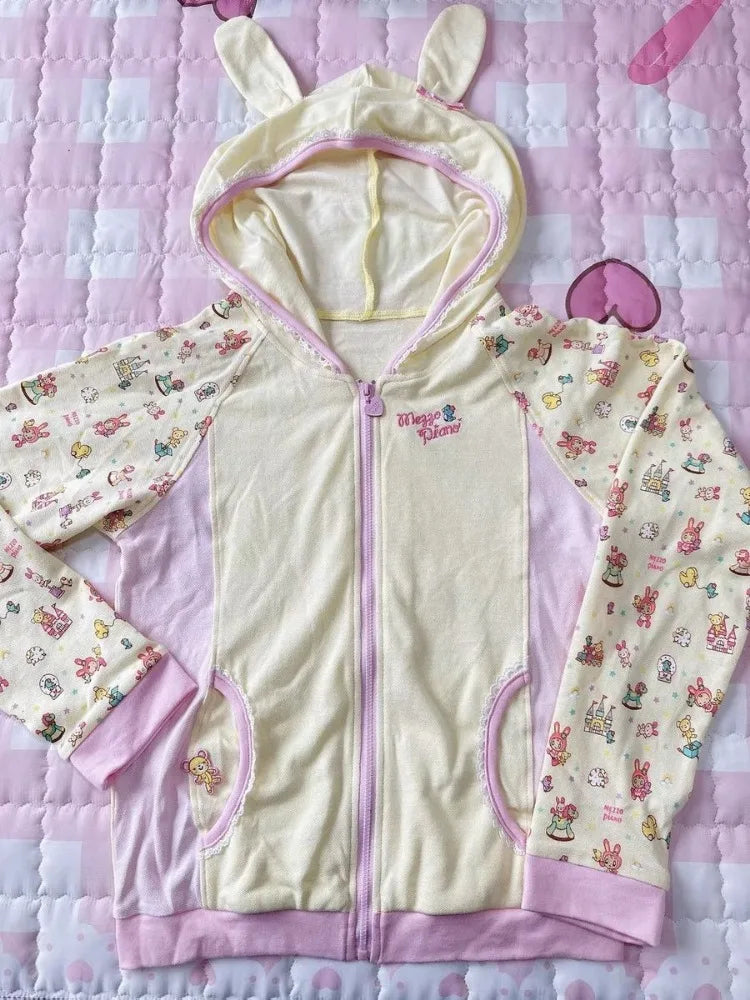 maoxiangshop  -  Japanese Cartoon Print Rabbit Ear Hooded Coats Women Y2k Hoodies Harajuku Kawaii Jacket Aesthetic Grunge Sweatshirt Cute Tops