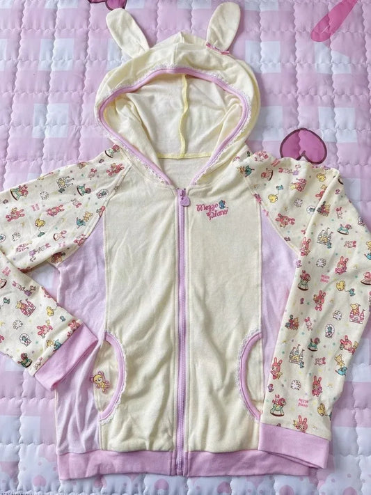 maoxiangshop  -  Japanese Cartoon Print Rabbit Ear Hooded Coats Women Y2k Hoodies Harajuku Kawaii Jacket Aesthetic Grunge Sweatshirt Cute Tops