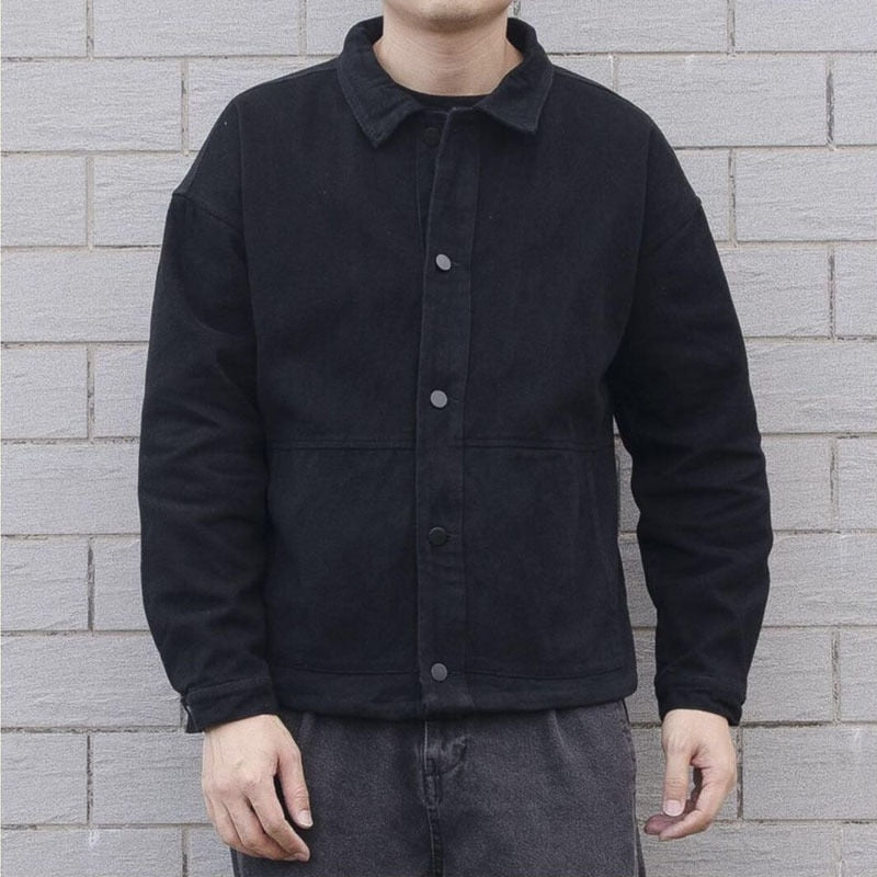 maoxiangshop Men's All-match Denim Jacket Autumn and Winter Hong Kong Style Loose Korean Solid Color Fashion Comfortable Casual Work Jacket