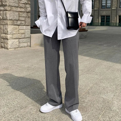 maoxiangshop Black Gray Suit Pants Men Fashionable Social Mens Dress Pants Korean Loose Casual Straight Trousers Mens Office Formal Pants