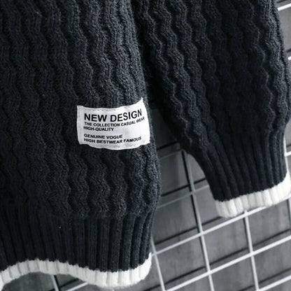 maoxiangshop Fashion Sweater Men's Knitted Stripe Pattern Pullover O-Neck Winter Sweaters