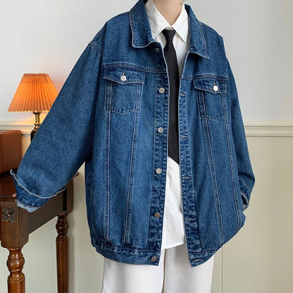 maoxiangshop Plus Size 5XL-M Black Denim Jacket Mens Turn Down Collar Jeans Coats Multi-pockets Overalls Streetwear Loose Casual Men Clothing