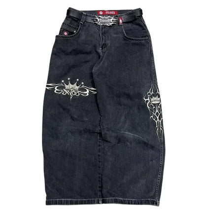 Jeans New Harajuku Hip Hop Retro Skull Graphic Embroidered Baggy Jeans Denim Pants Men Women Goth High Waist Wide Trousers