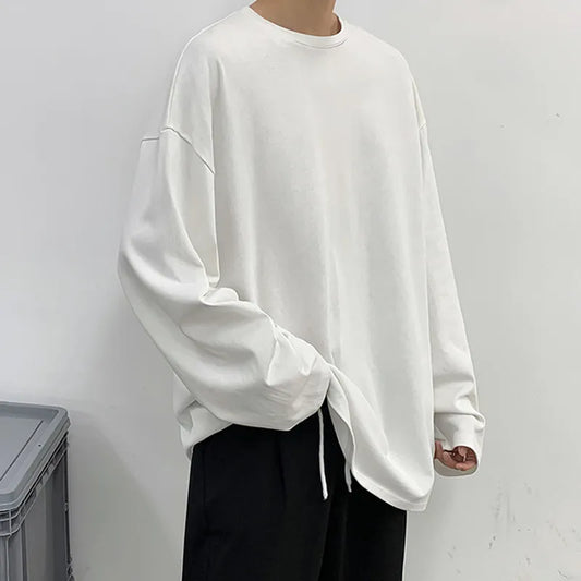 maoxiangshop Loose Sweatshirts Men Solid T Shirt Neutral Streetwear Fashion Women Korean Clothes Cotton Pullover Long Sleeve T-shirts Man