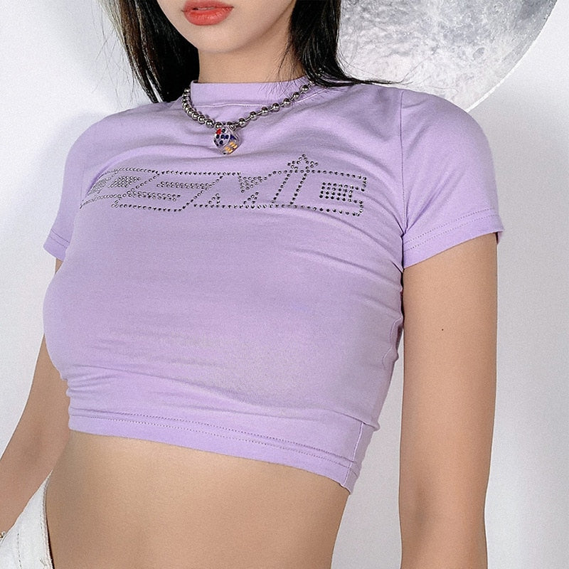 maoxiangshop Women Y2k Crop Tops Short Sleeve Baby Tees for Teen Girls Summer Slim Fit Cropped Sweet T-Shirt Streetwear