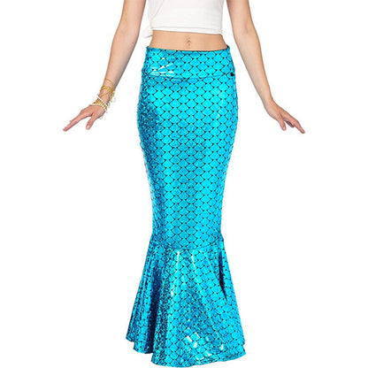 maoxiangshop Womens Skirt Mermaid Role Play Costumes Fish Scale Print High Waist Trumpet Fishtail Skirts for Halloween Role Play Theme Party