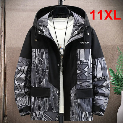 maoxiangshop Plus Size 10XL 11XL Jacket Men Hip Hop Streetwear Patchwork Jacket Coat Male Hooded Jackets Big Size 10XL 11XL