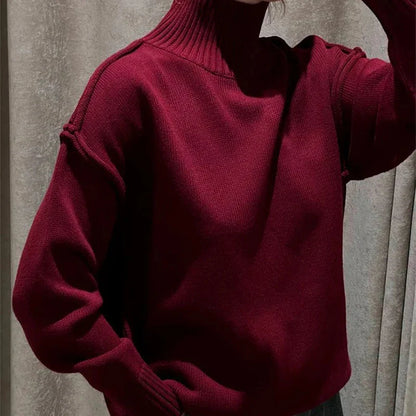 maoxiangshop  -  Winter Knit Turtleneck Pullover Female Clothes Loose Casual Ribbed Patchwork Long Sleeve Oversized Sweater Women Knitwear New