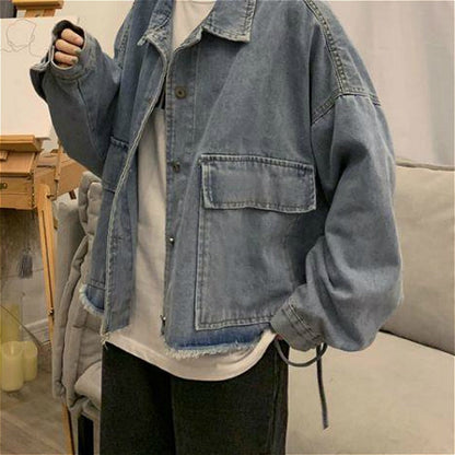 maoxiangshop Basic Jackets Women Spring Chic Denim Harajuku Baggy Youth Female Short Outwear Korean Tassel All-match Preppy Girl Streetwear