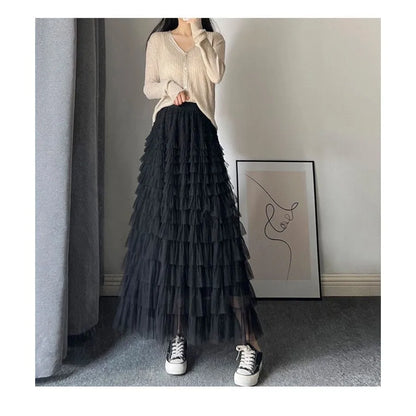 maoxiangshop Fairy Heavy Industry Net Yarn Cake Skirt Women's Spring Summer Long Ankle Design Sense Niche Figure Wide Hem Long Skirts Woman