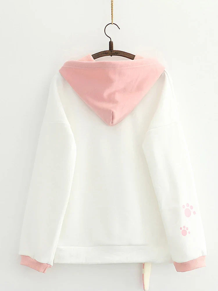 maoxiangshop Women Winter Fleece Sweatshirt Casual Loose Long Sleeve Hoodies New Arrival Female Cartoon Print Harakuju Top Pullovers