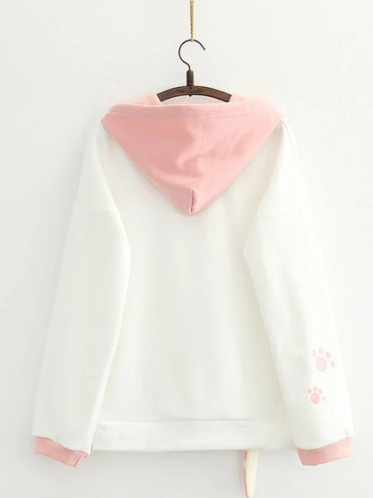 maoxiangshop Women Winter Fleece Sweatshirt Casual Loose Long Sleeve Hoodies New Arrival Female Cartoon Print Harakuju Top Pullovers