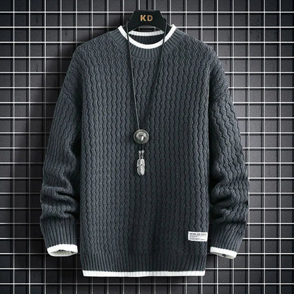 maoxiangshop Fashion Sweater Men's Knitted Stripe Pattern Pullover O-Neck Winter Sweaters