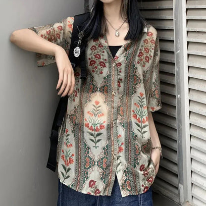maoxiangshop Oversized Bohemian T Shirt Men New Summer Street Y2k Shirts Mens Loose Thin Perspective Sexy Chiffon Short-sleeved Top Clothing