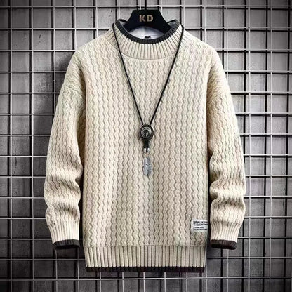 maoxiangshop New Winter Harajuku Sweater Men Casual O-Neck Pullovers High End Mens Striped Sweaters Male Thick Warm Pull Homme M-4XL