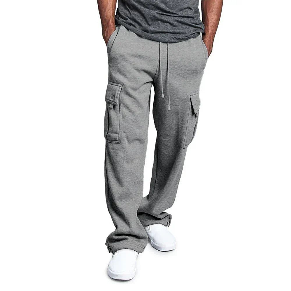 maoxiangshop Mens Sweatpants Straight Fit Joggers for Sports and Streetwear Loose Oversized Drawstring Long Pants Men Multi-pocket Pants