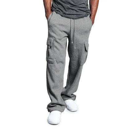 maoxiangshop Mens Sweatpants Straight Fit Joggers for Sports and Streetwear Loose Oversized Drawstring Long Pants Men Multi-pocket Pants
