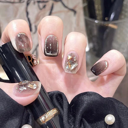 maoxiangshop 24pcs Wearable Pink Press On Fake Nails Tips With Glue false nails design Butterfly Lovely Girl false nails With Wearing Tools