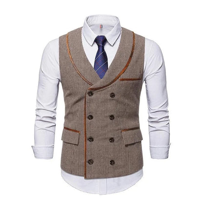 maoxiangshop Men's Seampunk Suit Vest Wool Tweed Slim Fit Leisure Cotton Double Breasted Business Waistcoat