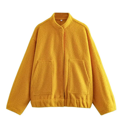 maoxiangshop -  Solid Bombers Jackets Coat For Women Loose Long Sleeve With Button Outwear Tops Autumn Fashion Casual Female Pocket Jacket