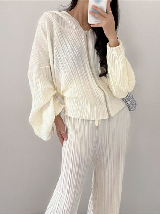 maoxiangshop New Autumn Casual Loose White Black Women Tracksuit Vintage Hoodies Jackets Wide-Leg Pants 2 Pieces Set Female Party Pantsuit