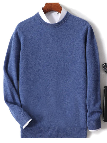 maoxiangshop Autumn and Winter New First-line Ready-to-wear Men's 100% Pure Wool Sweater Round Neck Loose Warm Solid Color Pullover