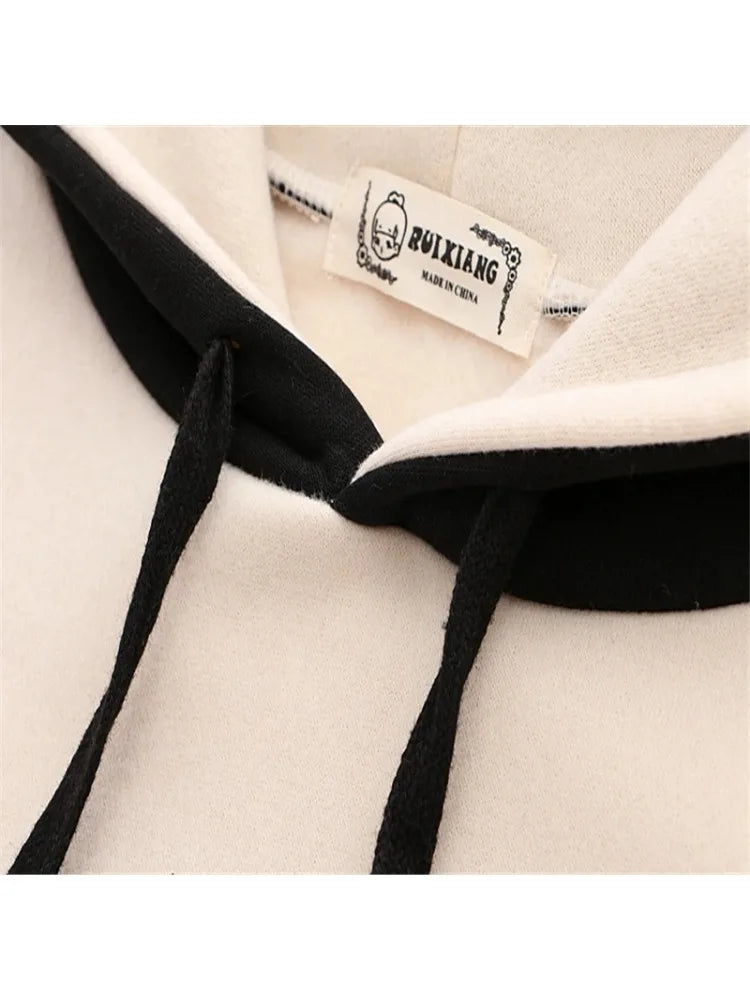 maoxiangshop Panda Print Kawai Cute Women Hoodies Drawstring Cotton Hooded Sweatshirt Winter Sweet Style Long Sleeve Korean Ladies Tops