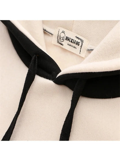maoxiangshop Panda Print Kawai Cute Women Hoodies Drawstring Cotton Hooded Sweatshirt Winter Sweet Style Long Sleeve Korean Ladies Tops