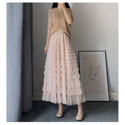 maoxiangshop Fairy Heavy Industry Net Yarn Cake Skirt Women's Spring Summer Long Ankle Design Sense Niche Figure Wide Hem Long Skirts Woman