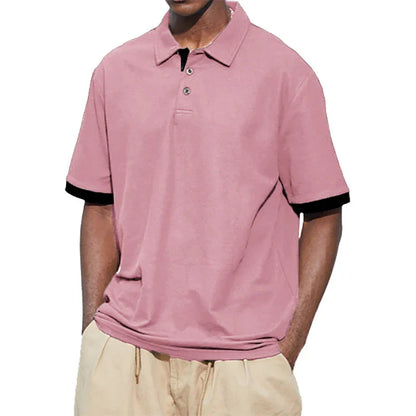 maoxiangshop New Men Short Sleeve Tshirt Summer Lapel Large Polo Shirts Large Collar Solid Color T Shirt for Men