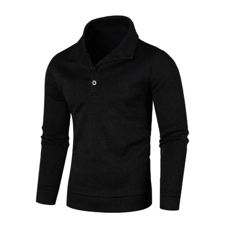 maoxiangshop Sweatwear Long Sleeve Solid Color Turtleneck Men Button Winter Autumn Pullover Warm Sweaters Jumper Slim Fit Casual Sweashirts